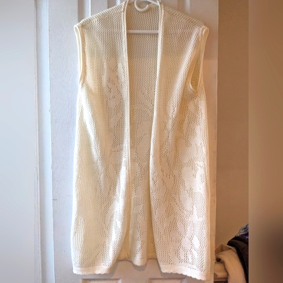 ✨ VINTAGE Long, cream crochet vest - Picture 2 of 5